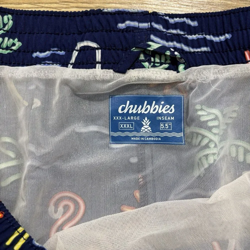 Chubbies Swim Trunks Men’s XXXL 5.5” ‘The Neon Lights’ Blue Beach Tropical